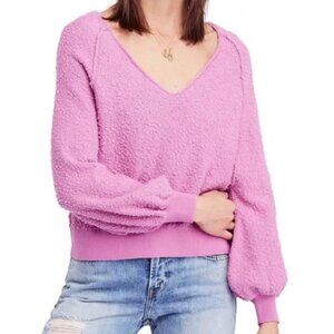 Free People Orchid Found My Friend Boucle Crop V-neck Sweater‎ Small
